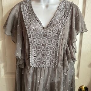 💚3/$25 Denim 25/7 Gray Lace Detail Blouse 16W